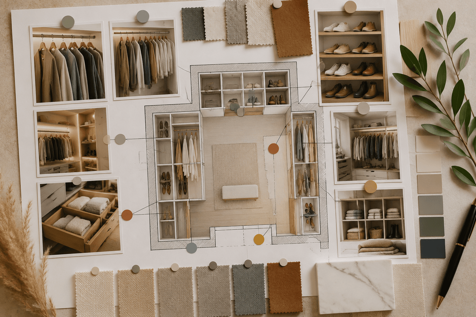 Closet zone planning board with wardrobe photo cards